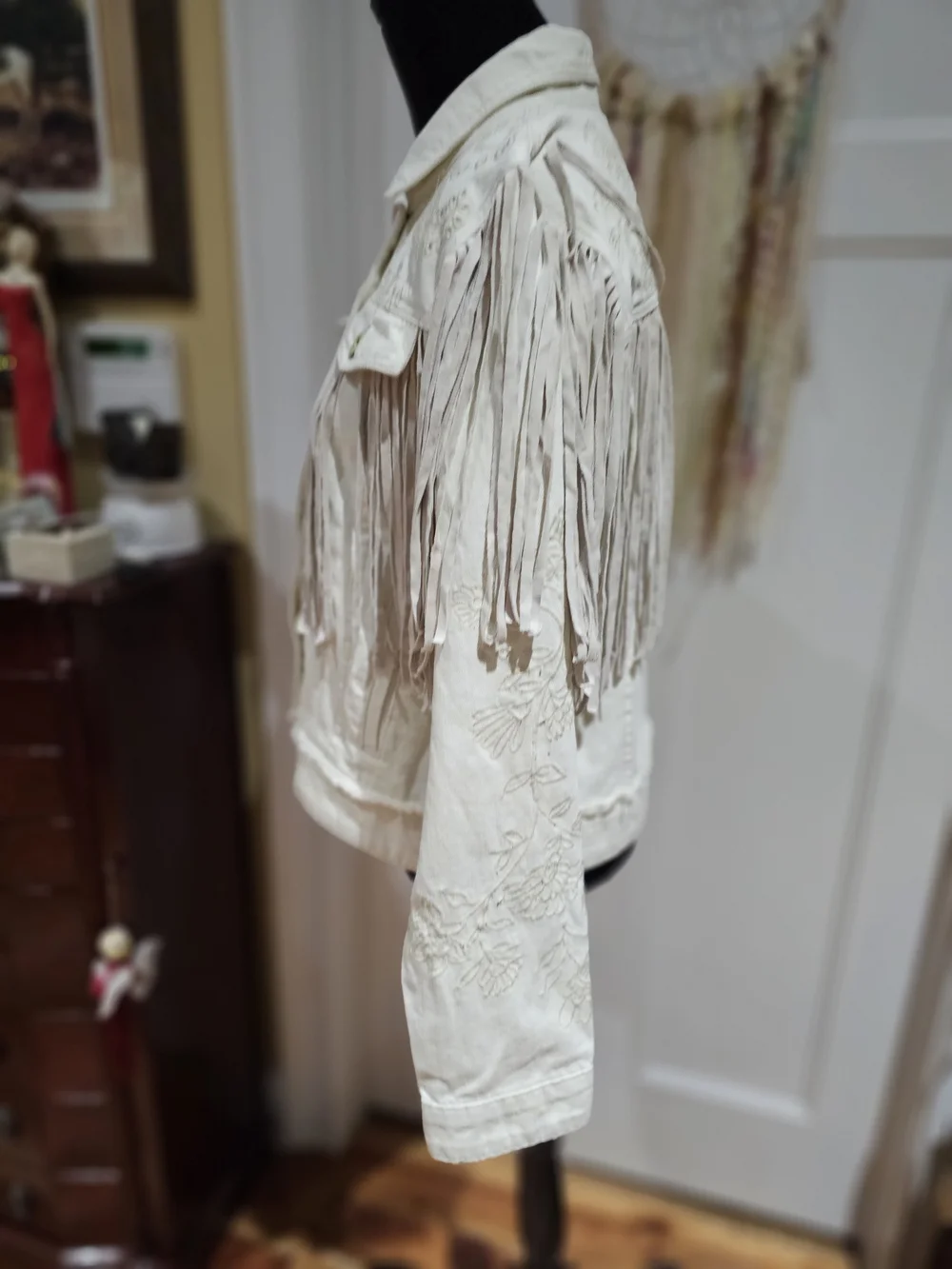 Scully Cream Fringe Embroidered Denim Jacket, NWT - Picture 3 of 9